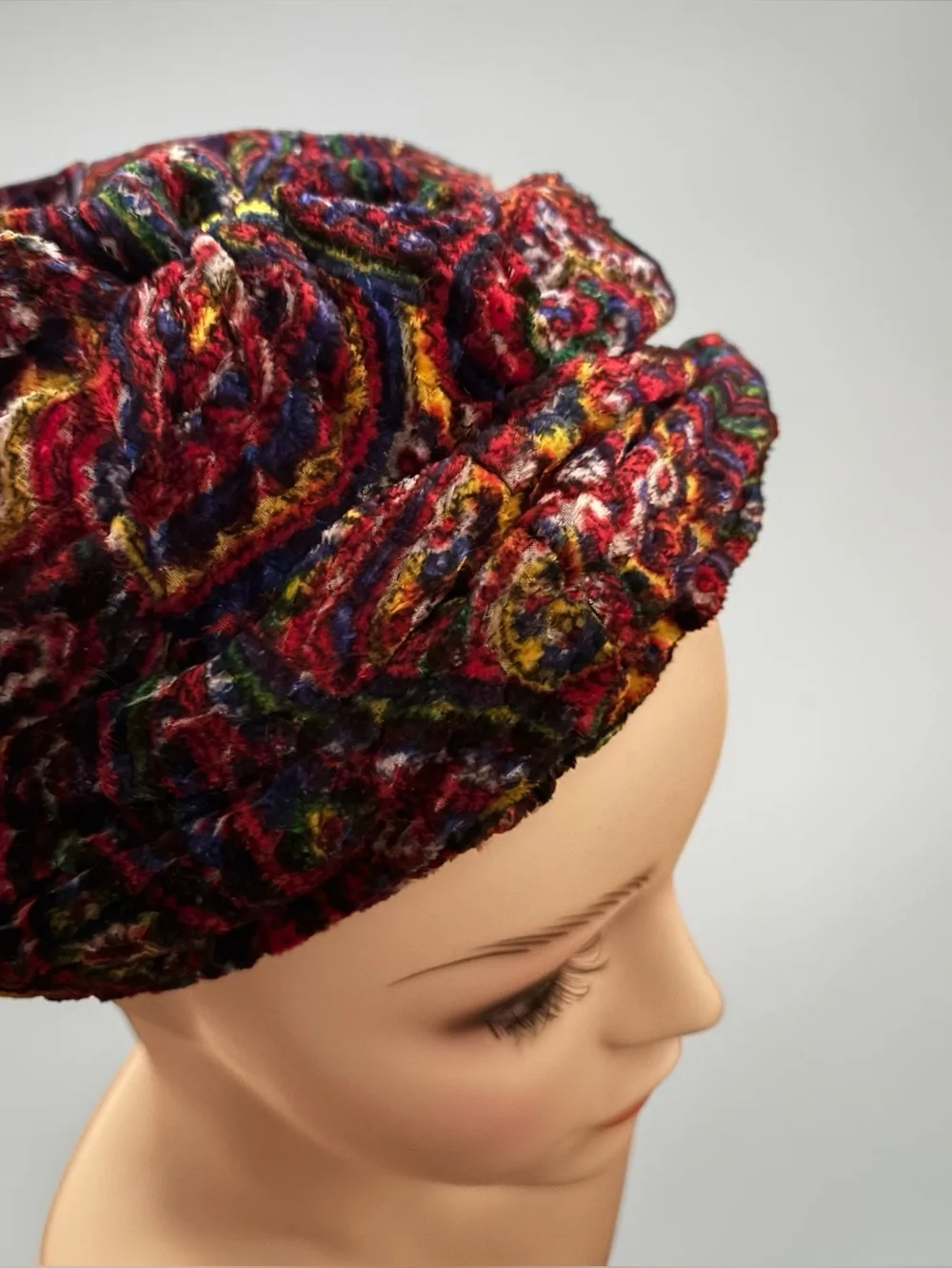 Rivera Vintage Multi Colored Pleated Turban Hat